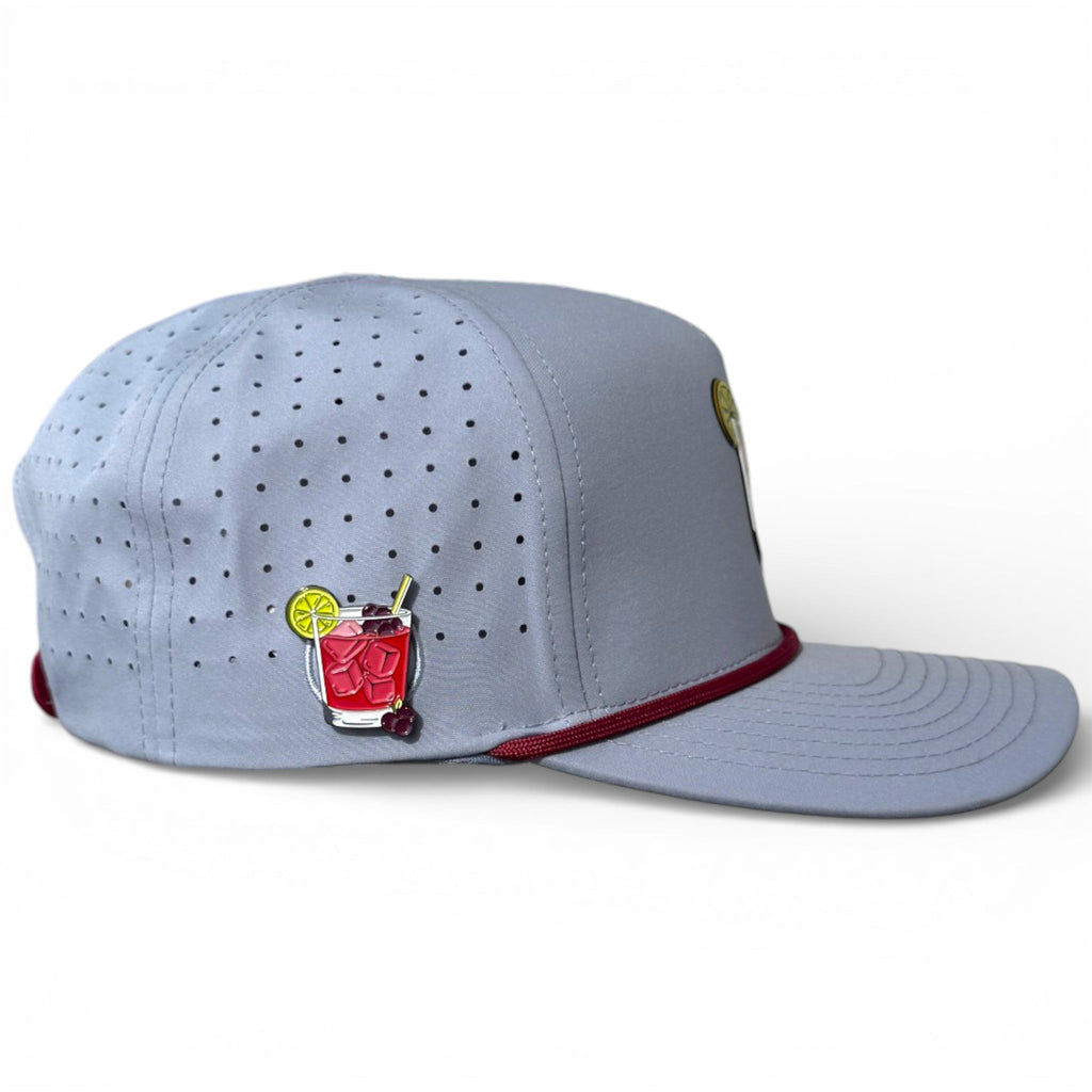 Transfusion Golf Hat | Snapback Cap | Built-in Magnetic Ball Marker Holder + Marker Included | Adjustable Light Gray