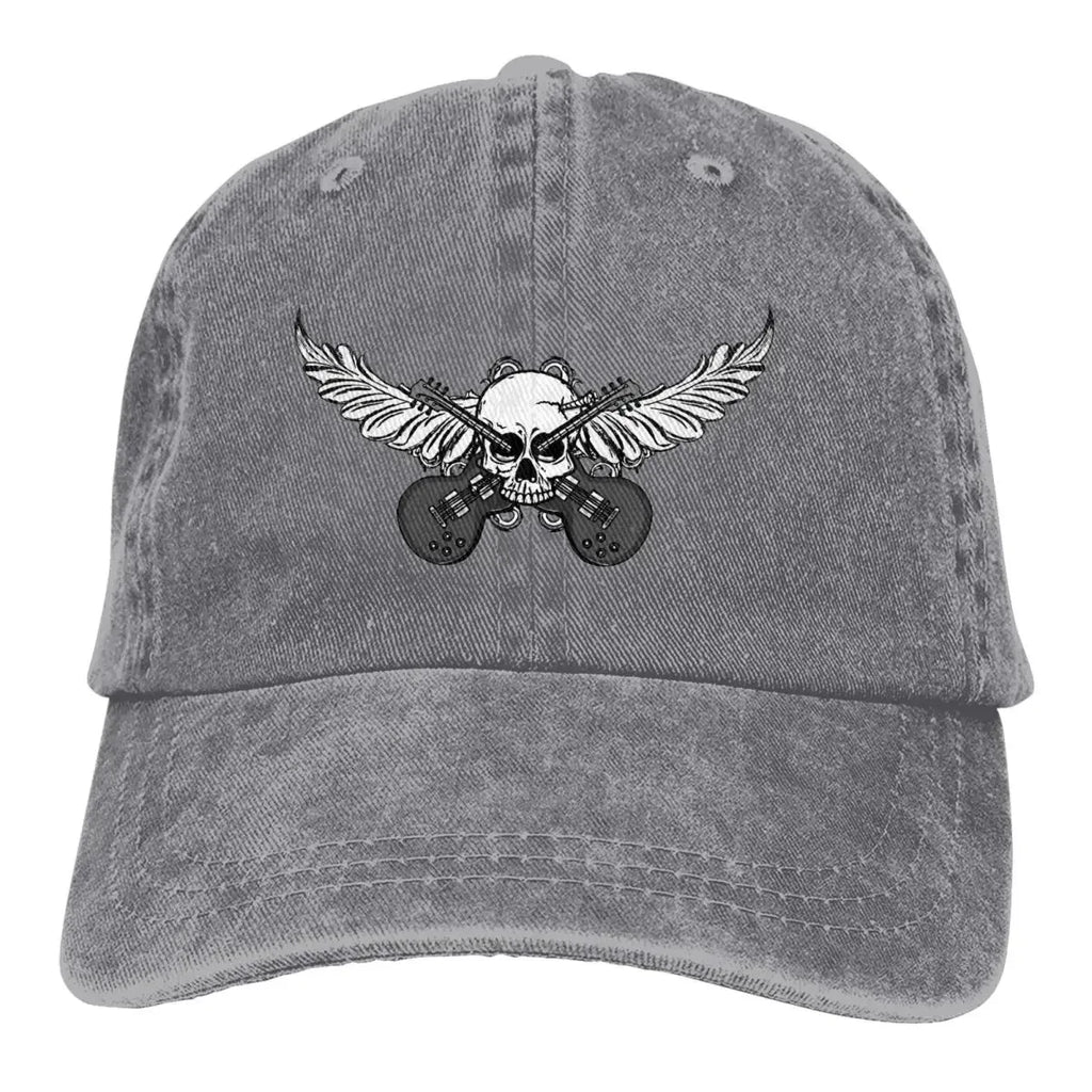 Guitar Rock Multicolor Skull Wing Baseball Caps