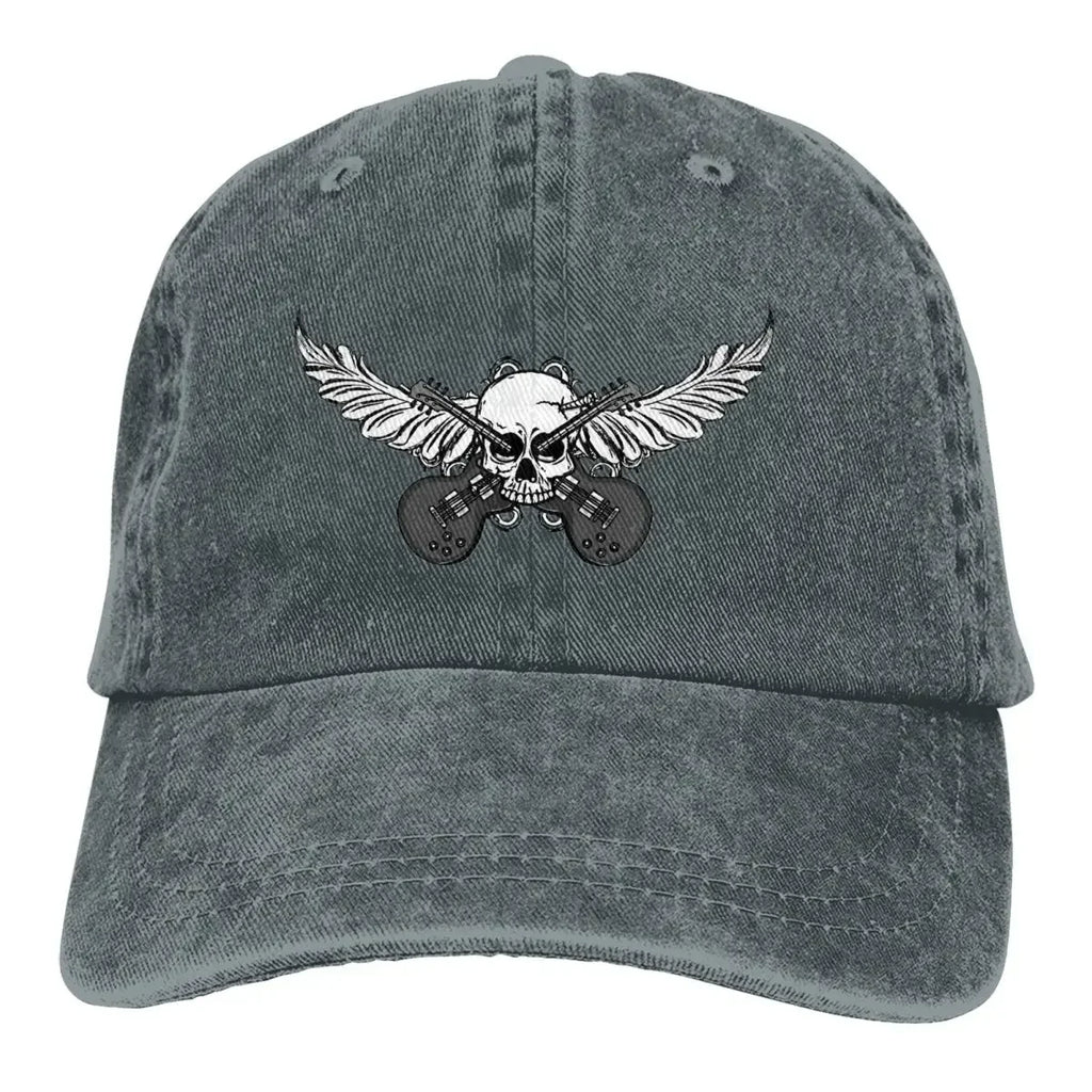 Guitar Rock Multicolor Skull Wing Baseball Caps